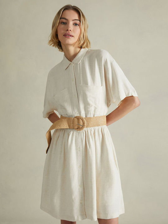 Beiges Leinen-Minihemdkleid