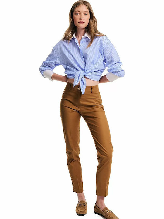 Brown Skinny Cotton Trousers