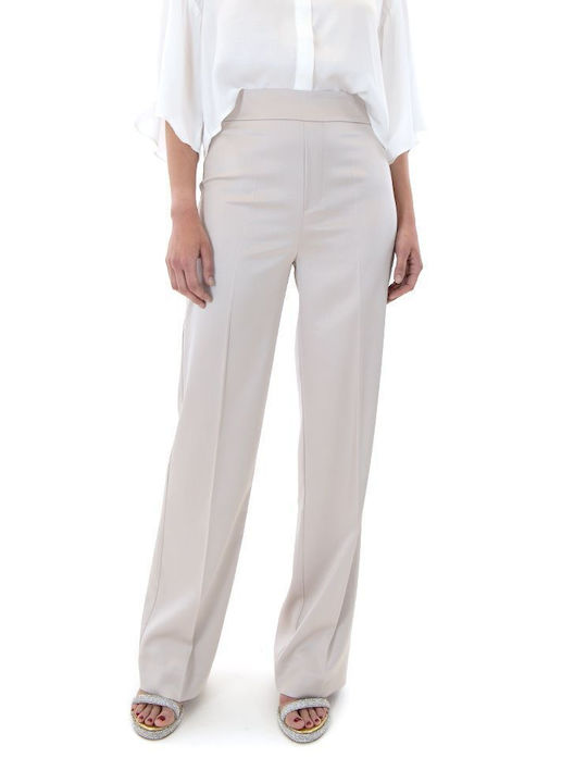 MY T Pants Women's High-waisted Fabric Trousers in Straight Line Beige