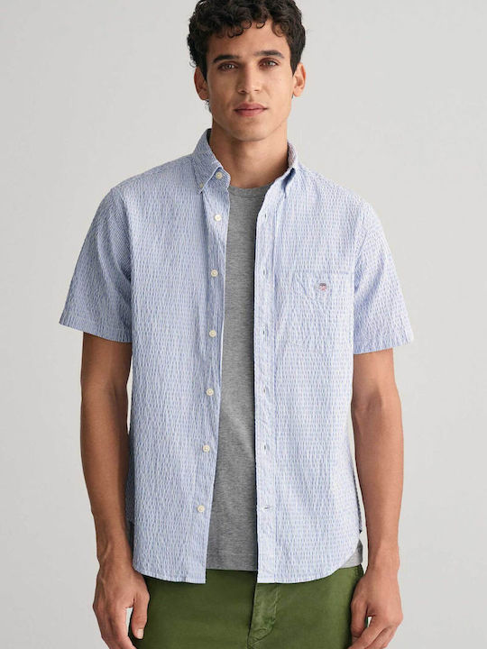 Gant Men's Shirt Short Sleeve Cotton Striped Blue