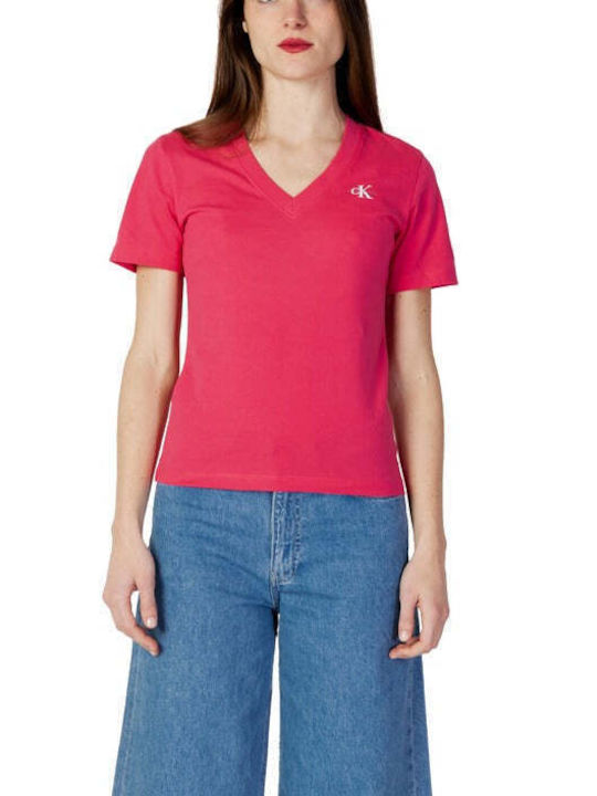 Calvin Klein Γυναικείο T-shirt με V Λαιμόκοψη Ροζ