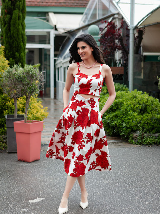 RichgirlBoudoir Σετ με Φούστα Floral σε Κόκκινο χρώμα