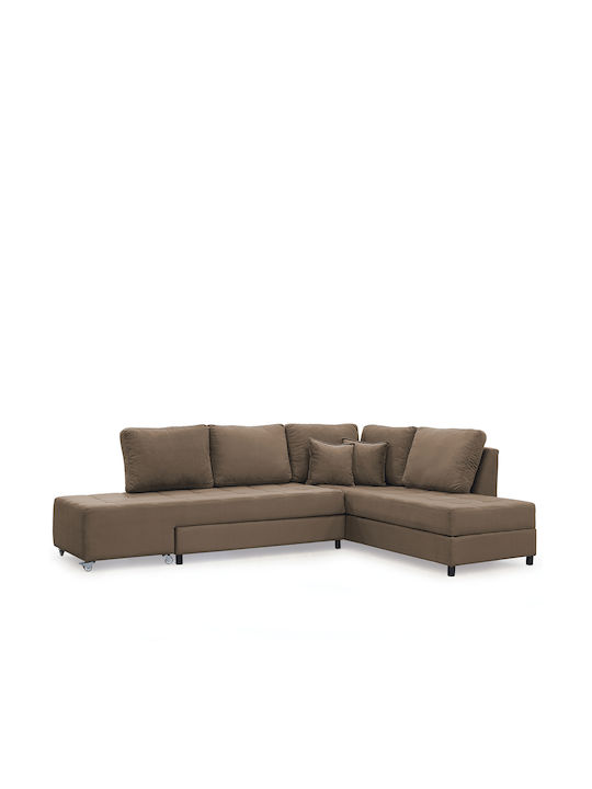 Marve Γωνιακός Καναπές Κρεβάτι με Δεξιά Γωνία & Αποθηκευτικό Χώρο Μπεζ/καφέ 290x217εκ.