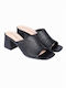 Square Toe Block Heel Mules Black