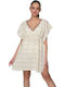 Kaftan Scurt de Plajă din Bumbac Milena By Paris 40247 Bej