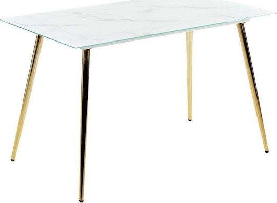 Table Kitchen Glass Marble Effect With Gold 120x70cm