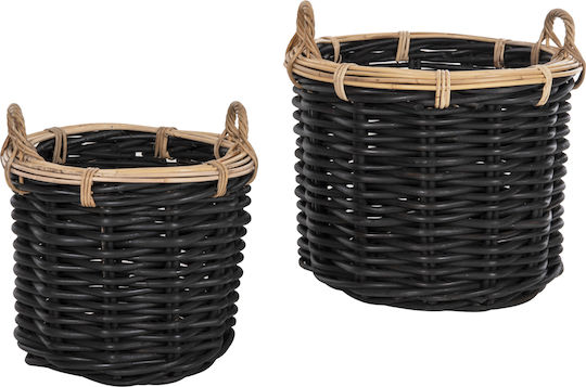 HomeMarkt Set of Decorative Baskets Rattan with Handles Black 61x61cm 2pcs HomeMarkt Set of Decorative Baskets Rattan with Handles Black 61x61cm 2pcs