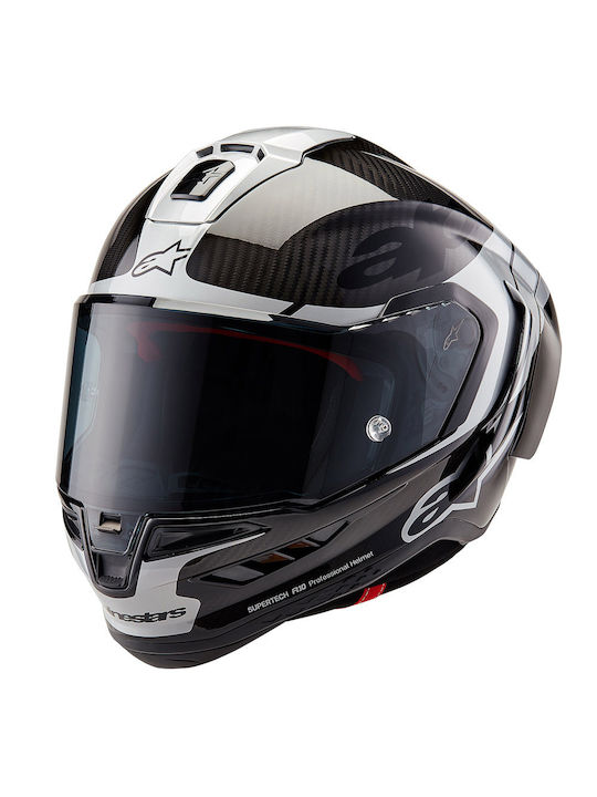 Alpinestars Supertech Element R10 Silver/ Carbon/ Black Cască de motocicletă Față întreagă ECE 22.06 cu Pinlock