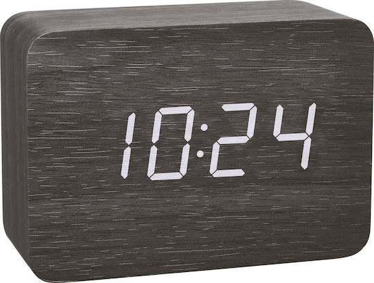 TFA Tabletop Digital Wooden Clock with Alarm Clock Black