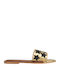 Leather Women's Flat Sandals in Gold Color