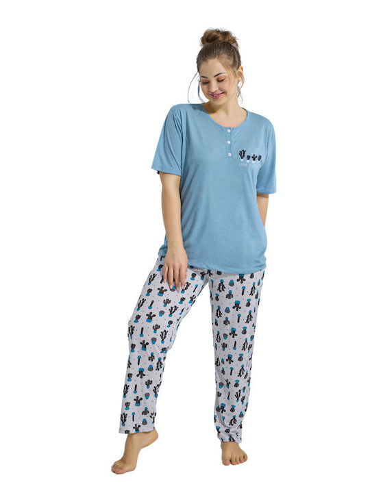 PijaMood Sommer Damen Pyjama-Set Light Blue