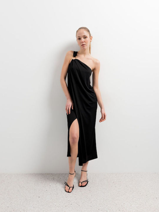 Black Asymmetric Midi Dress