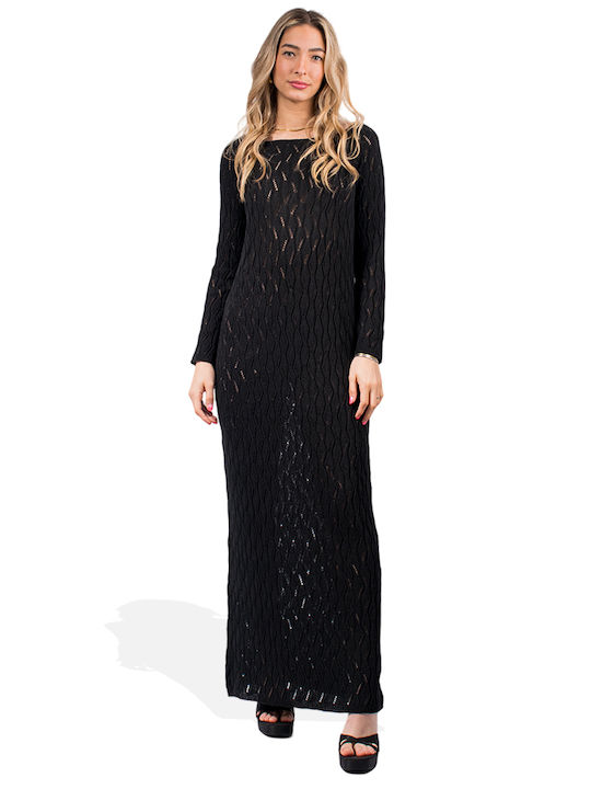Combos Knitwear S4thdl0042 Maxi Evening Dress Black