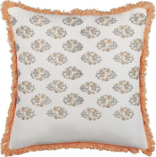 Beliani Sofa Cushion from 100% Cotton White and Orange 45x45 cm