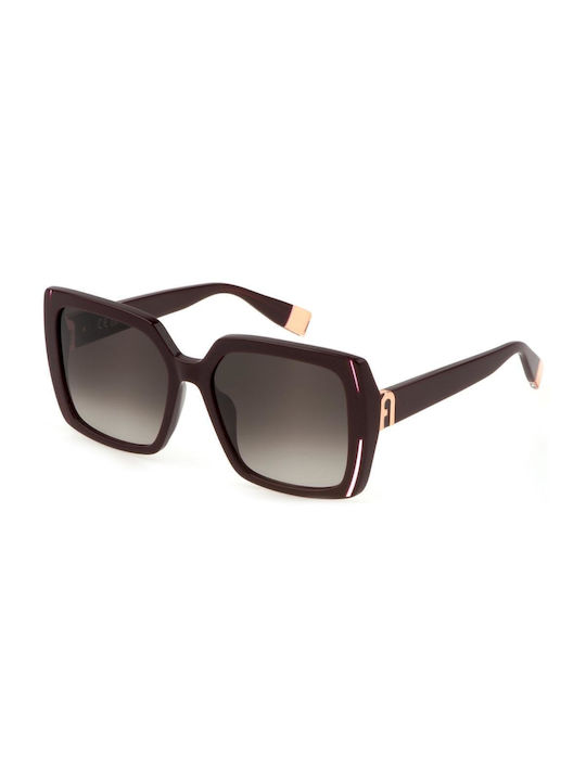 Furla Women's Sunglasses with Burgundy Plastic Frame and Brown Gradient Lens FU707 0G96