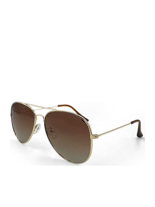 V-store Unisex Sunglasses with Gold Metal Frame and Brown Gradient Polarized Lens