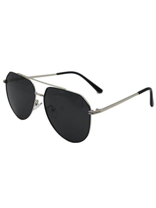 V-store Sunglasses with Silver Metal Frame and Black Polarized Mirror Lens POL9214SILVER