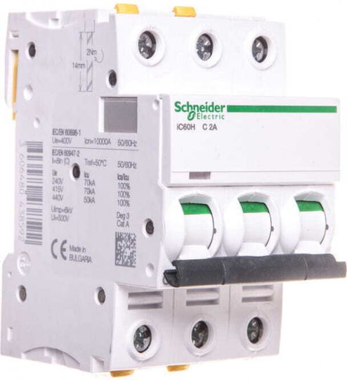Schneider Electric Siguranță automată 2A Tripolară AC/DC A9F07302
