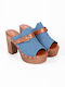 High Heel Denim Riemen Clogs