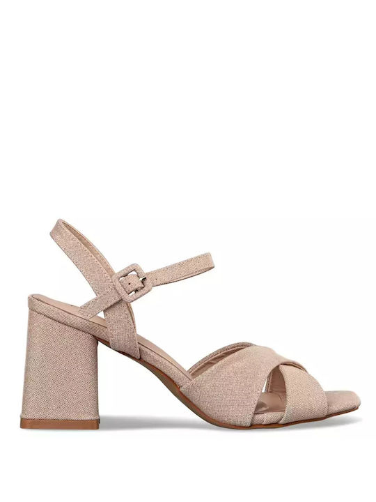 Envie Shoes Damen Sandalen mit Chunky hohem Absatz in Gold Farbe