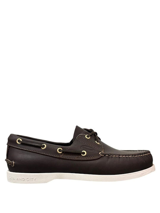 Sea & City Men's Leather Boat Shoes Brown
