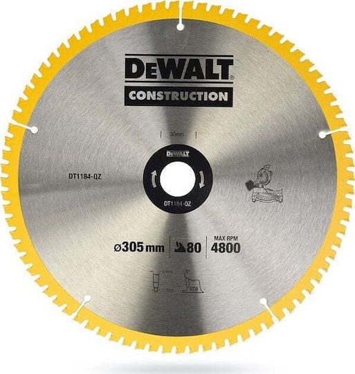 DEWALT Blade Schneidscheibe Holz mit 80 Zähnen 305mm