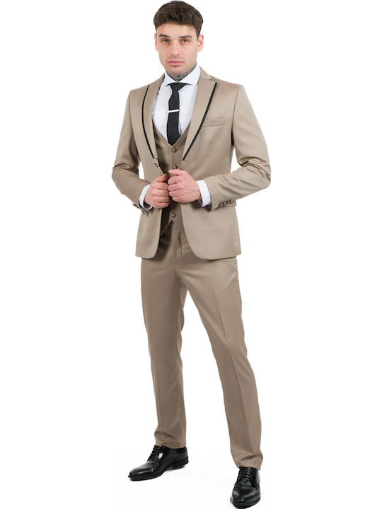 Herrenanzug mit Weste Beige