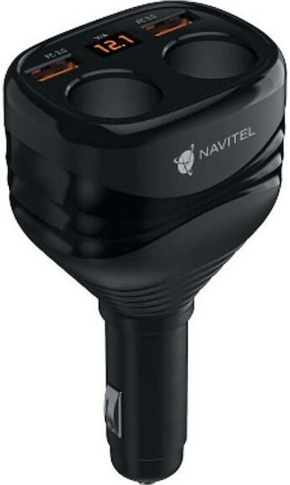 Navitel Car Charger 1.5A with 2xUSB-A Ports 2xLighter and Voltmeter Black Color