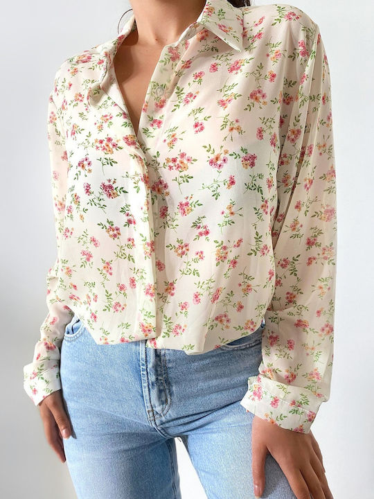 Kenny Ecru Semi-Transparent Floral Shirt