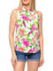 Heavy Tools Damen Bluse Ärmellos Blumen Fuchsie