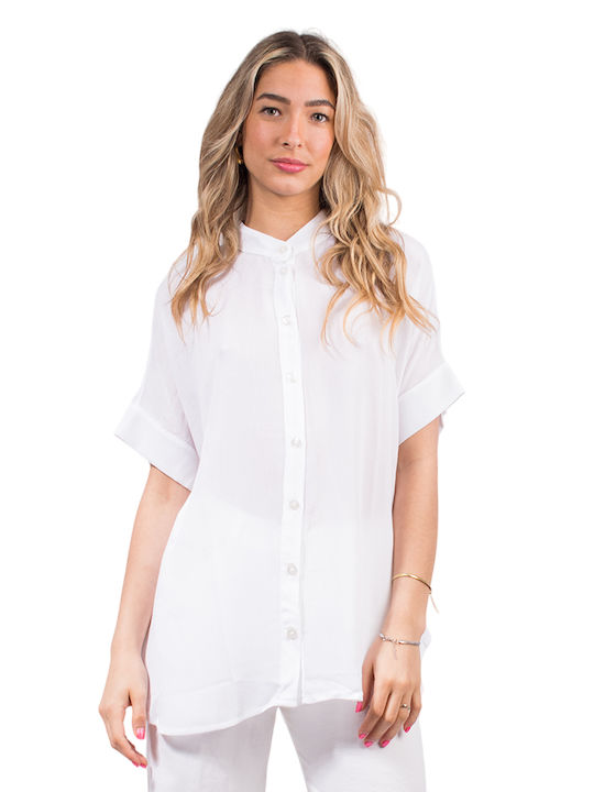 4tailors Women's Blouse Cotton with Buttons White