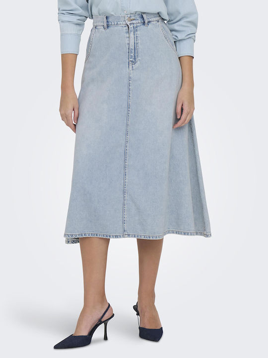 Only Denim High Waist Midi Skirt Light Blue