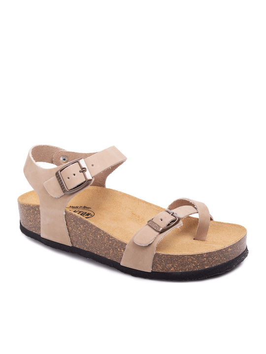 Leather Women's Flat Sandals Anatomic Nobuck Taupe