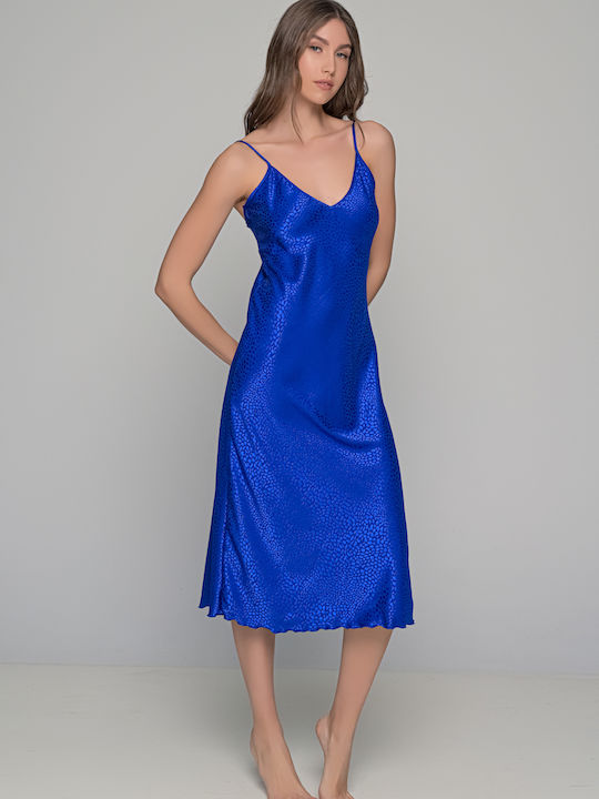 Milena by Paris Summer Satin Women's Nightdress Blue