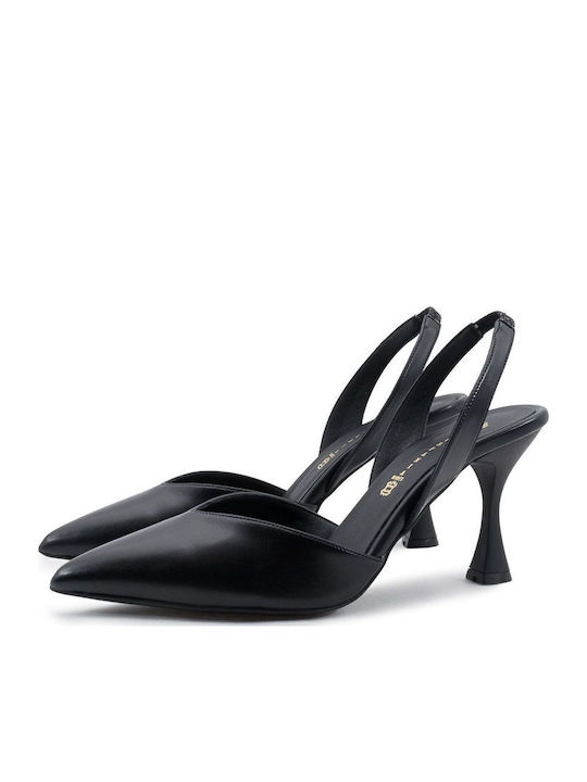Leather Black High Heels with Strap