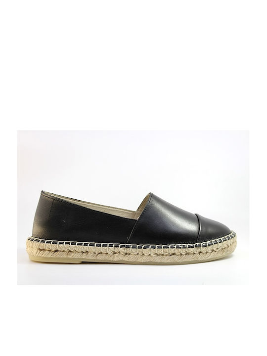 Frau Lederne Damen Espadrilles in Schwarz Farbe