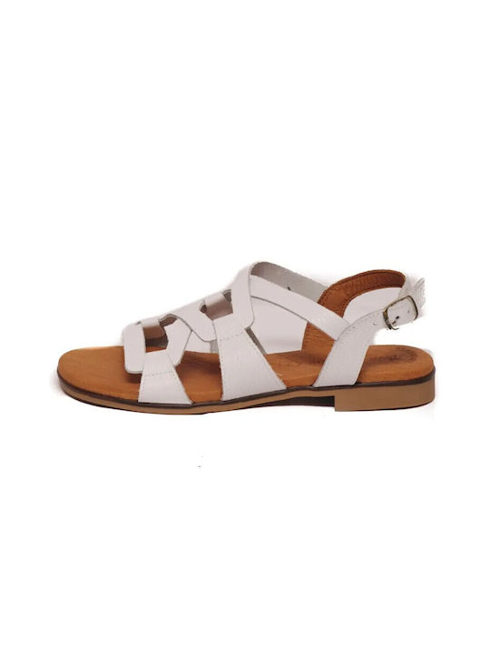 Eva Frutos 3080 Leather Women's Flat Sandals Anatomic in White Color