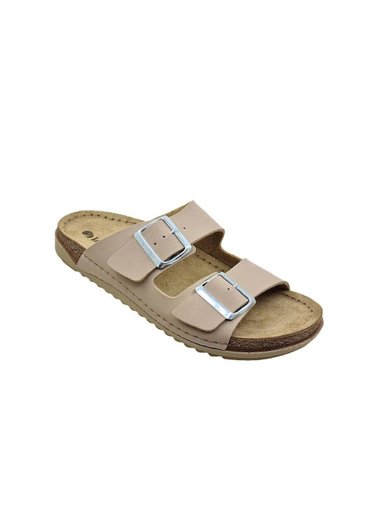 Inblu Leather Women's Flat Sandals Anatomic in Beige Color