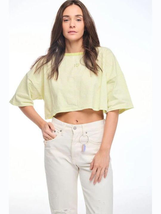 PCP Kenzie Γυναικείο Crop T-shirt Ριγέ Marine, Lemon