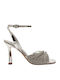 Leder Sandalen mit Strass Silber