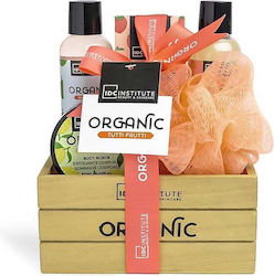 Set cadou organic Tutti Frutti de la Idc Institute, cutie de lemn, 5 piese, set de îngrijire a pielii, 16 x 20 x 11 cm