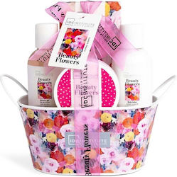 Set de îngrijire a pielii Idc Beauty Flowers Tin Basket Floral Scents, 18x21x11cm