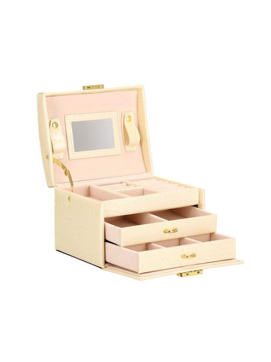 Jewelry Box Mdf Eco Leather Velvet Cream Pink Mirror 17.5x14x12.5 Cm Springos