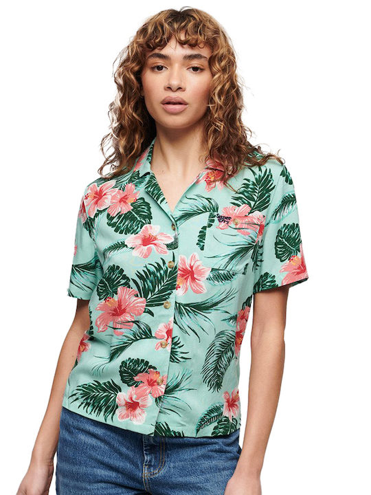 Superdry Beach Resort Shirt Κοντομάνικο Γυναικείο Πουκάμισο Multicolor