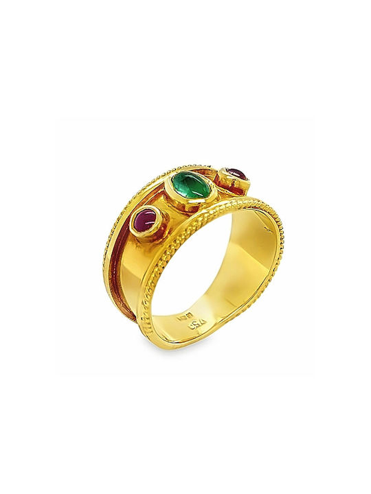 Ring 18K Gold Ruby Emerald Rn09465