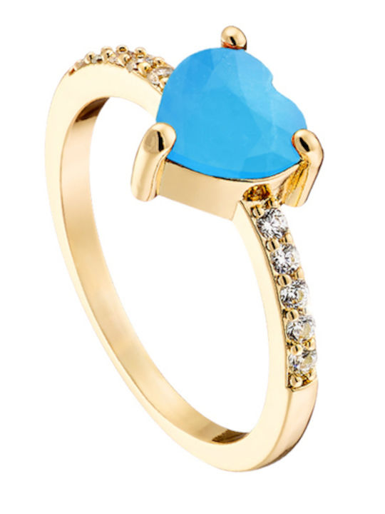 Leisure Metal Gold Plated Turquoise Heart Ring with White Zirconia 04l15-00575