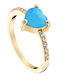 Leisure Metal Gold Plated Turquoise Heart Ring with White Zirconia 04l15-00575