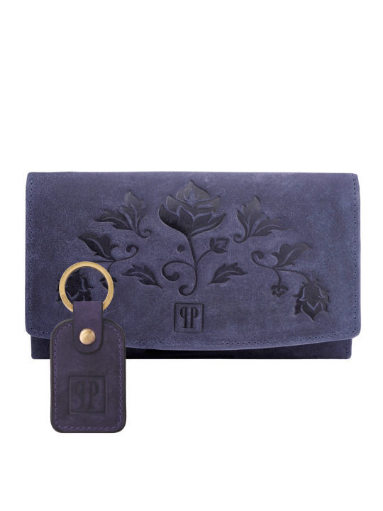 Paolo Peruzzi Vintage Leder Damen Geldbörse Geschenkset Marineblau Schlüsselanhänger