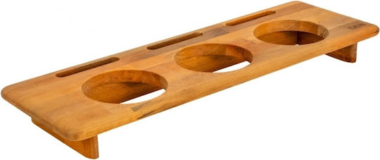 Wooden Rectangular Serving Board 19x55cm with 3 Slots for Pots 10cm in Diameter, 1kg