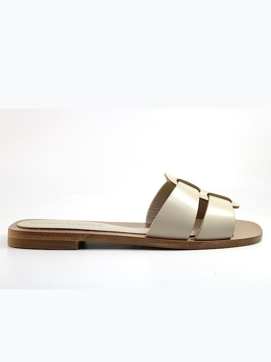 Paloma Barceló Leather Women's Flat Sandals in Beige Color